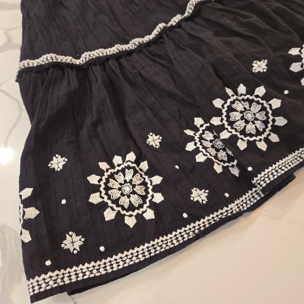 Kate Spade Mosaic Embroidered Boho Fairycore Black White Skirt XL Womens